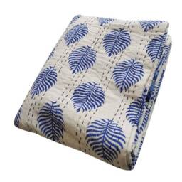 Indian Bedding Bedcover Leaf Print Beautiful Kantha Bedspread Blanket Coverlet Perfect Bed Matching - thumbnail 2