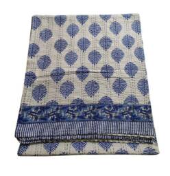 Indian Bedding Bedcover Leaf Print Beautiful Kantha Bedspread Blanket Coverlet Perfect Bed Matching - thumbnail 1