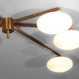 1950's Mid Century Modern Sputnik Chandelier Italian Brass Angelo Lelli Style Opal Light - thumbnail 3