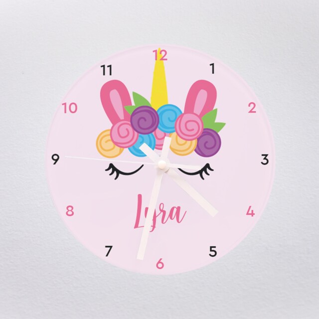 Personalised Unicorn Flower Crown Kids Clock - Children's Nursery/Bedroom Playroom Toddler Gifts Birthday For Girls Her - image 1