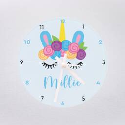 Personalised Unicorn Flower Crown Kids Clock - Children's Nursery/Bedroom Playroom Toddler Gifts Birthday For Girls Her - thumbnail 3