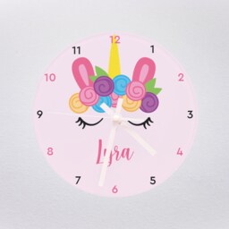 Personalised Unicorn Flower Crown Kids Clock - Children's Nursery/Bedroom Playroom Toddler Gifts Birthday For Girls Her