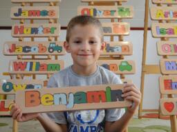 Personalized Name Puzzle, Custom Wooden Letter Gift, Newborn Free Engraving Message, Benjamin - thumbnail 1