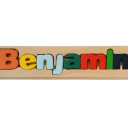 Personalized Name Puzzle, Custom Wooden Letter Gift, Newborn Free Engraving Message, Benjamin - thumbnail 2