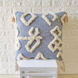 Gray Embroidered Tufted Textured 100% Raw Cotton Hand Dyed 18x18 , 20x20 22x22 24x24 Inches Decorative Boho Throw Pillow Cover - thumbnail 3
