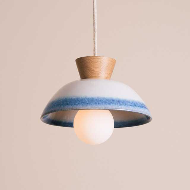 Blue & White Small Dawn Pendant Light in Ceramic Oak - image 1