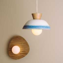 Blue & White Small Dawn Pendant Light in Ceramic Oak - thumbnail 2