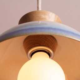 Blue & White Small Dawn Pendant Light in Ceramic Oak - thumbnail 3
