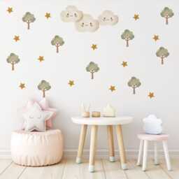 Woodland Tree Wall Decals Nursery Stickers Neutral Decor Cloud Forest Peel & Stick Kids - thumbnail 3