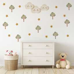Woodland Tree Wall Decals Nursery Stickers Neutral Decor Cloud Forest Peel & Stick Kids - thumbnail 1