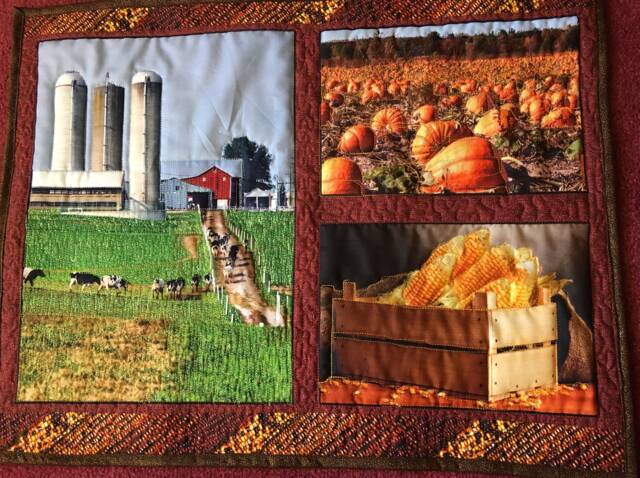 Fall Harvest Country Farm Fiber Art Handmade Quilted Living Wall Hanging Decor Farmer Gift Ideas - image 1