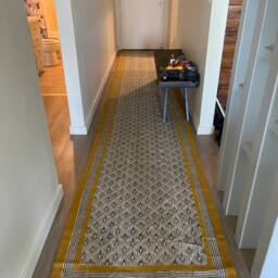 Hand Block Printed Cotton Rug, Yellow Kilim Runner, Bohemian Durrie