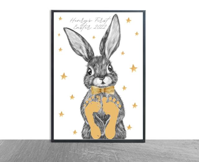 Babies 1st Easter Footprint Bunny Rabbit Print, Custom , Personalised Keepsake A4- Baby Boy - New Baby - image 1
