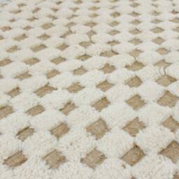 White & Brown Checkered Beni Ourain Rug, Checkerboard Handmade Custom Size Moroccan Genuine Lamb Wool - thumbnail 3