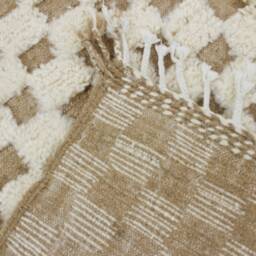 White & Brown Checkered Beni Ourain Rug, Checkerboard Handmade Custom Size Moroccan Genuine Lamb Wool - thumbnail 4