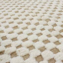 White & Brown Checkered Beni Ourain Rug, Checkerboard Handmade Custom Size Moroccan Genuine Lamb Wool - thumbnail 2