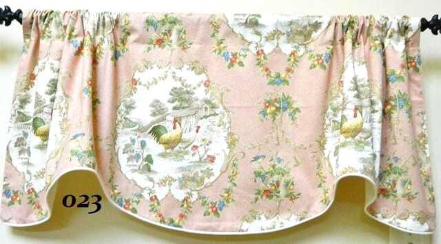 P. Kaufmann County Fair - Pink Window Valance Corded Lined Rod Pocket Scalloped French Country Toile Cotton - image 1