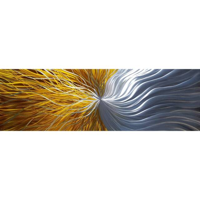 Modern, Abstract, Contemporary Metal Wall Art, Sculpture, 3D Effect, By R Toomer Art. Titled Half Nova. Yellow & Silver - image 1