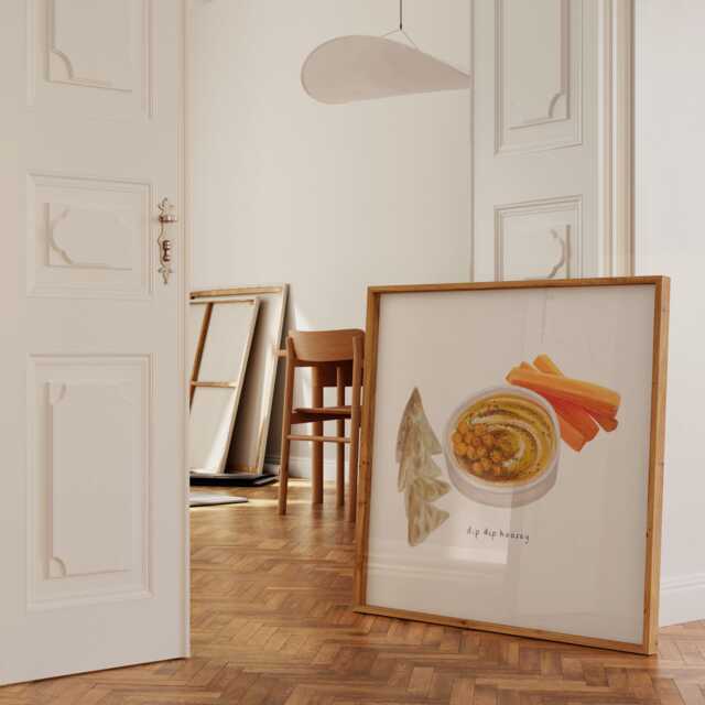 Hummus & Pita Illustration - Kitchen Wall Art, Dining Room, Living Room Perfect Gift For Foodies & Lebanese Food Lovers - image 1