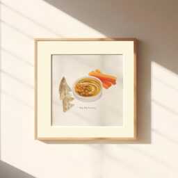 Hummus & Pita Illustration - Kitchen Wall Art, Dining Room, Living Room Perfect Gift For Foodies & Lebanese Food Lovers - thumbnail 2