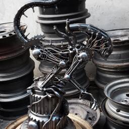 Recycled Metal Crouching Monster On Pillar/Recycle Sustainable Sculpture Art - thumbnail 3
