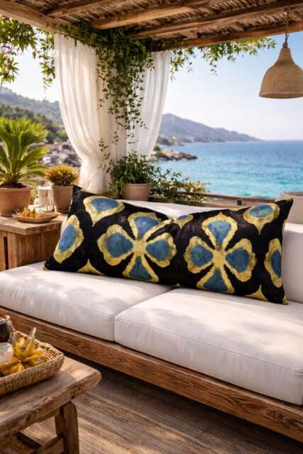 Ikat Lumbar Pillow Cover, Handwoven Silk Accent Cushion - 10x24 - image 1
