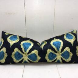 Ikat Lumbar Pillow Cover, Handwoven Silk Accent Cushion - 10x24 - thumbnail 2