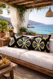 Ikat Lumbar Pillow Cover, Handwoven Silk Accent Cushion - 10x24 - thumbnail 1
