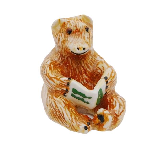 Handmade Ceramic Bear Figurine Reading A Book Sculpture - image 1
