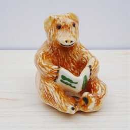 Handmade Ceramic Bear Figurine Reading A Book Sculpture - thumbnail 2