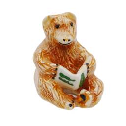 Handmade Ceramic Bear Figurine Reading A Book Sculpture - thumbnail 1