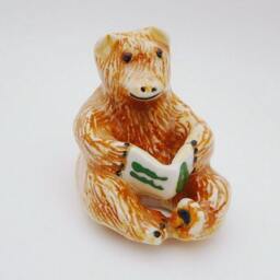 Handmade Ceramic Bear Figurine Reading A Book Sculpture - thumbnail 3