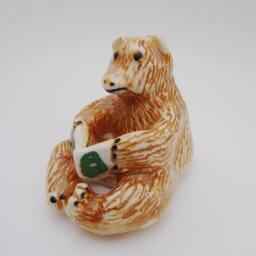 Handmade Ceramic Bear Figurine Reading A Book Sculpture - thumbnail 4