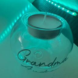Clear Glass Tea Light Holder Memorial Personalised With Feather - Rememberance Commemorative Candle - thumbnail 3