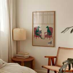Greyhound Reading Book Poster Print - Minimalist Dog Illustration With Armchairs Neutral Animal Wall Art - thumbnail 3