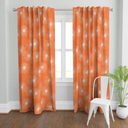 Mid Century Modern Curtain Panel - Circle Snowflake Minimalist Mod Geo Custom Orange Dandelions By Friztin - thumbnail 2