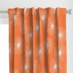 Mid Century Modern Curtain Panel - Circle Snowflake Minimalist Mod Geo Custom Orange Dandelions By Friztin