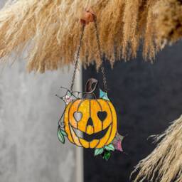 stained Glass Pumpkin Orange Halloween Suncatcher Picture Home Decor Window Wall Hangings Cling Gift House, Dark Academia - thumbnail 4