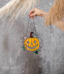 stained Glass Pumpkin Orange Halloween Suncatcher Picture Home Decor Window Wall Hangings Cling Gift House, Dark Academia