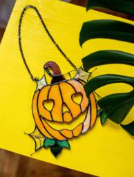 stained Glass Pumpkin Orange Halloween Suncatcher Picture Home Decor Window Wall Hangings Cling Gift House, Dark Academia - thumbnail 1