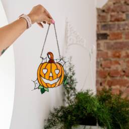 stained Glass Pumpkin Orange Halloween Suncatcher Picture Home Decor Window Wall Hangings Cling Gift House, Dark Academia - thumbnail 2