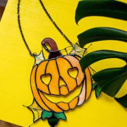 stained Glass Pumpkin Orange Halloween Suncatcher Picture Home Decor Window Wall Hangings Cling Gift House, Dark Academia - thumbnail 2