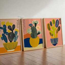 Mexica Cactus Wall Art, Japanese Poster, Mexican Print Set, Abstract Plant Colorful Botanical Decor, Modern Artwork, Bold Art - thumbnail 3