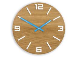 Large Wall Clock Arabic Wood - Silent With Blue Hands 33, 5cm/13, 19