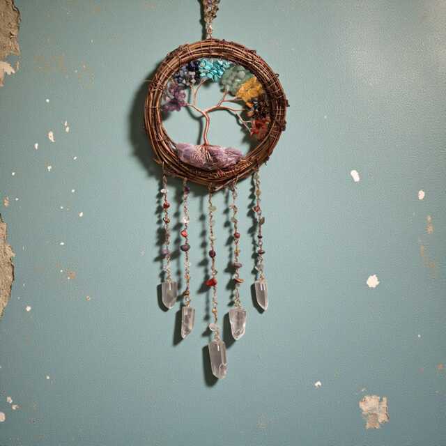 7 Chakra Tree Of Life Dreamcatcher Vine Ring Crystal Wall Hanging - image 1