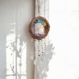7 Chakra Tree Of Life Dreamcatcher Vine Ring Crystal Wall Hanging - thumbnail 3