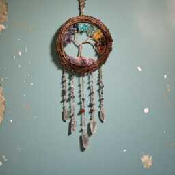 7 Chakra Tree Of Life Dreamcatcher Vine Ring Crystal Wall Hanging - thumbnail 1