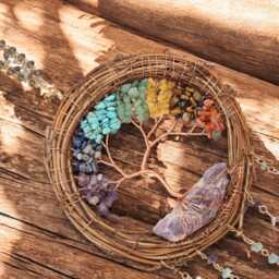 7 Chakra Tree Of Life Dreamcatcher Vine Ring Crystal Wall Hanging - thumbnail 2