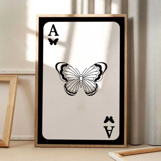 Butterfly Playing Cards Art Canvas Poster, Trendy Wall Art, Apartment Aesthetic Decor, Retro Home Printed Gift - image 1