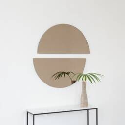 Set Of 2 Luna??? Half-Moon Semi-Circular Bronze Tinted Frameless Minimalist Round Mirrors